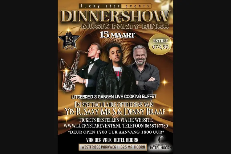 Dinner Music Party Bingo Show op 15 maart bij Van der Valk in Hoorn